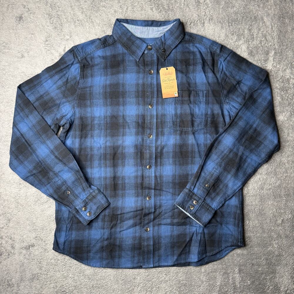 Old Ranch Mens Flannel Miles Shirt NWT L Silk Moon Indigo Blue Plaid Button Up